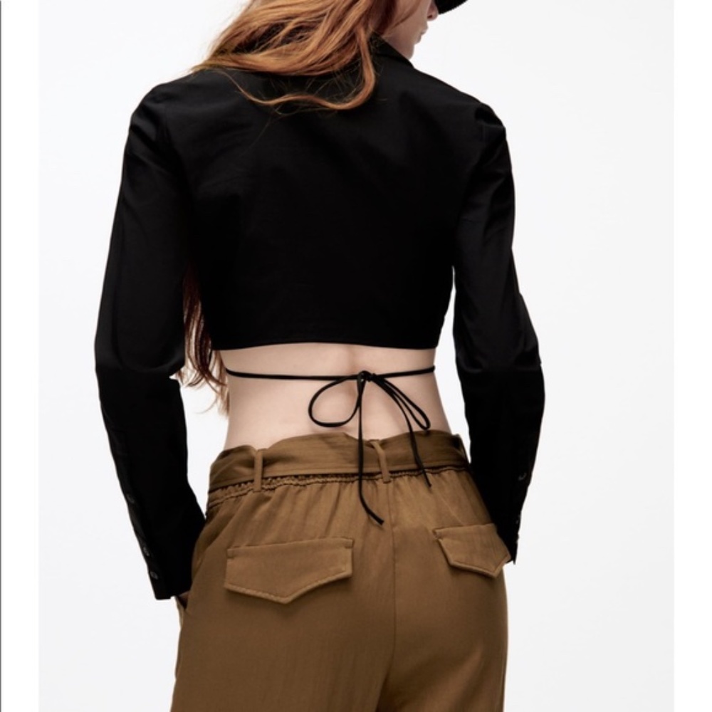 NWT Zara black crop top poplin shirt - Picture 5 of 8